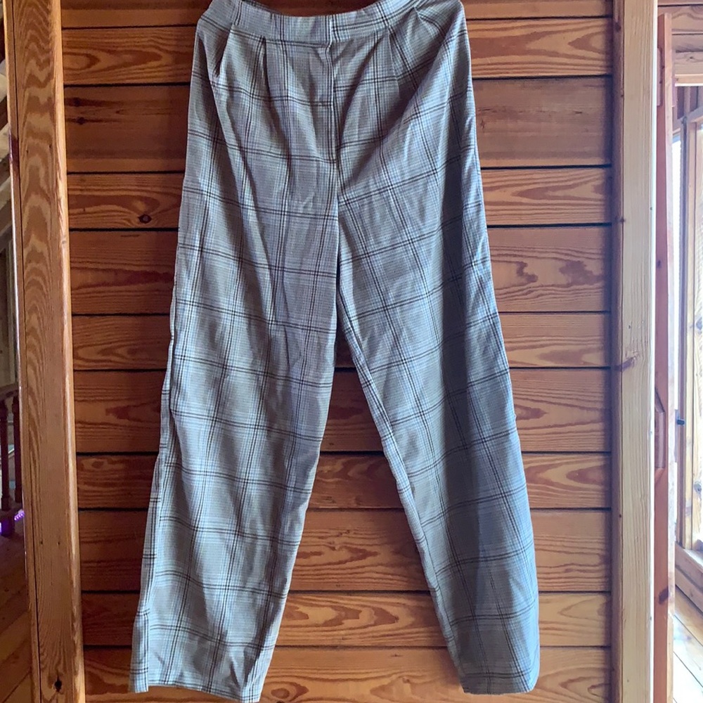 Brown check wide-leg pants